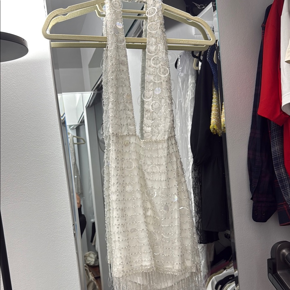 Retrofete embellished white mini dress